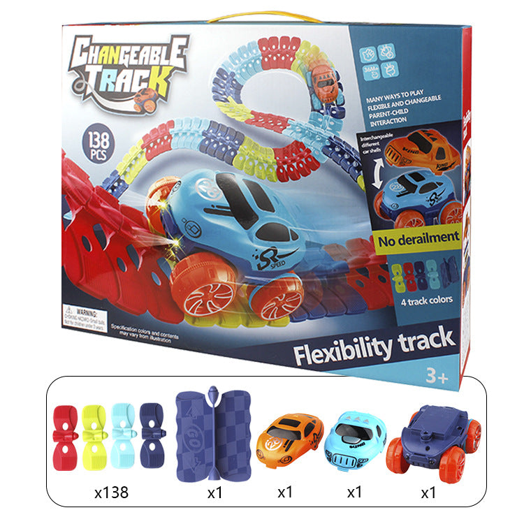 Changeable Track In The Dark Track with LED Light-Up Race Car Flexible